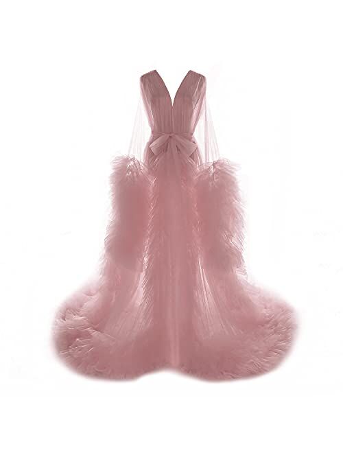 Fangjian Women's Thick Tulle Robe Maternity Photography Illusion Bathrobe Wedding Scarf Nightgown Bridal Robe Sexy Lingerie