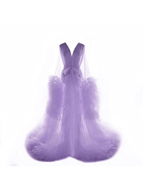 Fangjian Women's Thick Tulle Robe Maternity Photography Illusion Bathrobe Wedding Scarf Nightgown Bridal Robe Sexy Lingerie