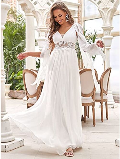 Ever-Pretty Women's Illusion Long Appliques Chiffon Wedding Dresses 90330