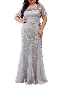 Women's Plus Size Embroidery Mermaid Evening Party Maxi Dress 7707PZ