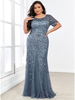 Women's Plus Size Embroidery Mermaid Evening Party Maxi Dress 7707PZ