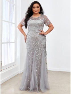 Women's Plus Size Embroidery Mermaid Evening Party Maxi Dress 7707PZ