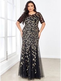 Women's Plus Size Embroidery Mermaid Evening Party Maxi Dress 7707PZ