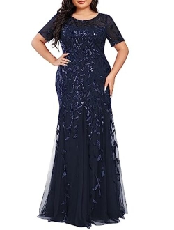 Women's Plus Size Embroidery Mermaid Evening Party Maxi Dress 7707PZ