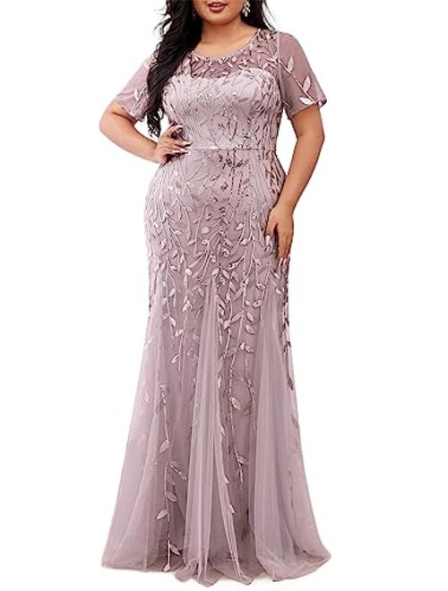 Ever-Pretty Women's Plus Size Embroidery Mermaid Evening Party Maxi Dress 7707PZ