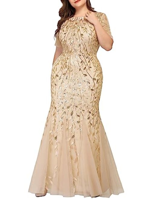 Ever-Pretty Women's Plus Size Embroidery Mermaid Evening Party Maxi Dress 7707PZ