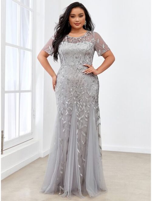 Ever-Pretty Women's Plus Size Embroidery Mermaid Evening Party Maxi Dress 7707PZ