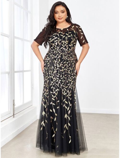 Ever-Pretty Women's Plus Size Embroidery Mermaid Evening Party Maxi Dress 7707PZ