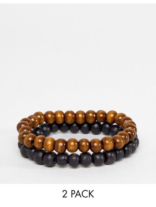 ASOS DESIGN 2 pack beaded bracelets in black and brown