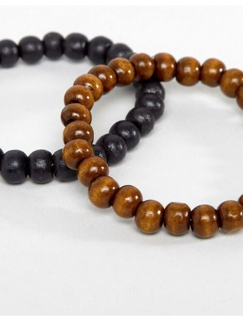 ASOS DESIGN 2 pack beaded bracelets in black and brown