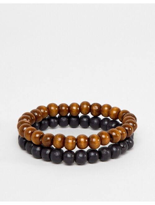 ASOS DESIGN 2 pack beaded bracelets in black and brown