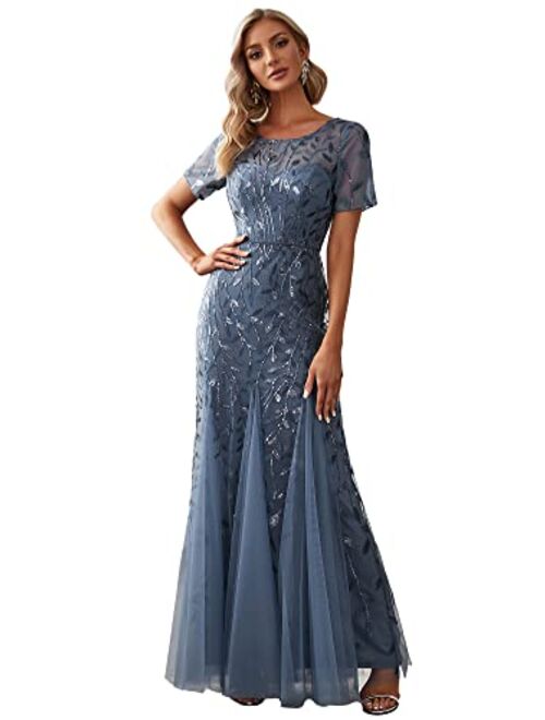 Ever-Pretty Women's Illusion Embroidery Elegant Mermaid Evening Dress 07707