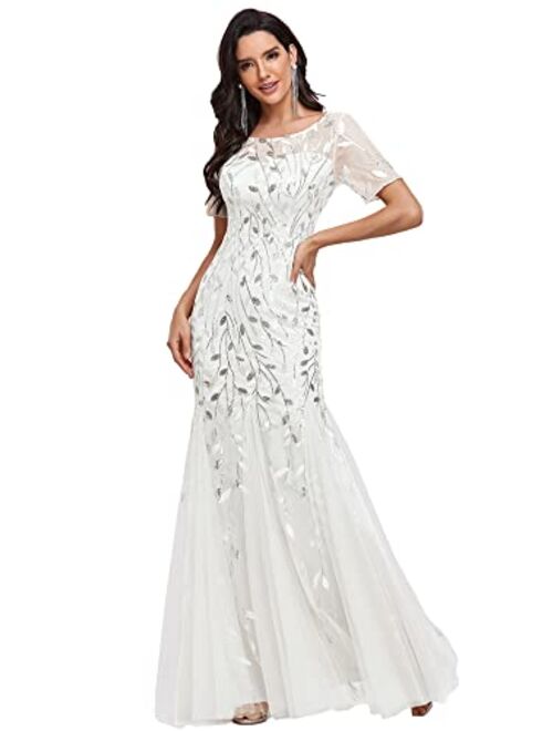 Ever-Pretty Women's Illusion Embroidery Elegant Mermaid Evening Dress 07707