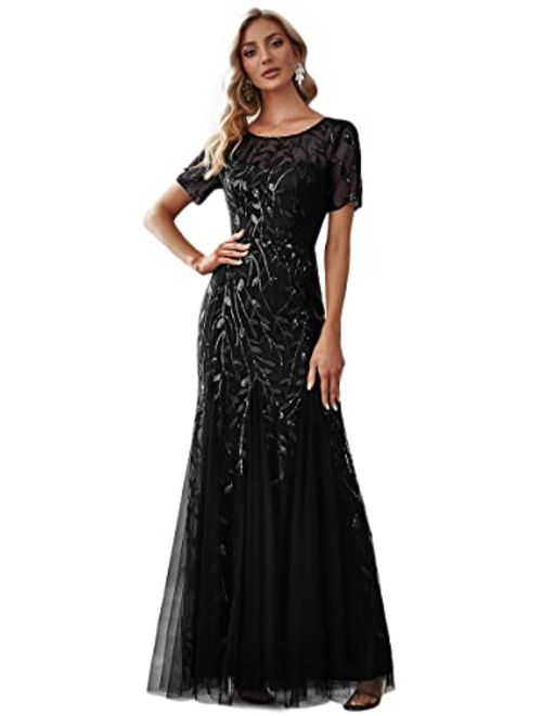 Ever-Pretty Women's Illusion Embroidery Elegant Mermaid Evening Dress 07707