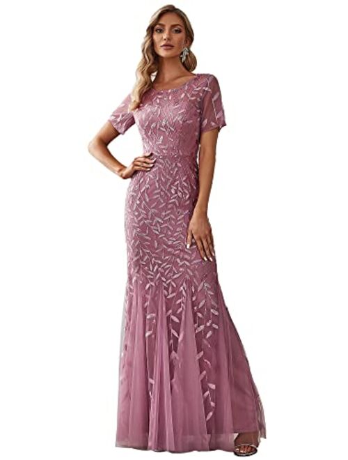 Ever-Pretty Women's Illusion Embroidery Elegant Mermaid Evening Dress 07707