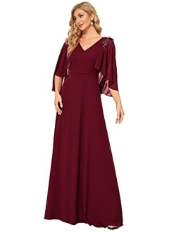 Women's Applique Chiffon Long Sleeve Maxi Formal Evening Party Dress 0638