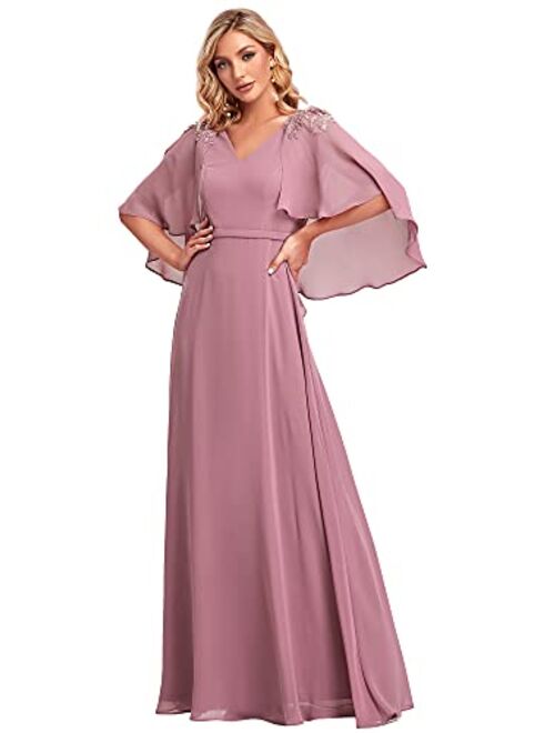 Ever-Pretty Women's Applique Chiffon Long Sleeve Maxi Formal Evening Party Dress 0638