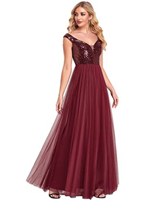 Ever-Pretty Womens V Neck Sequin Tulle A Line Evening Formal Dress 0277