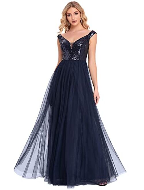 Ever-Pretty Womens V Neck Sequin Tulle A Line Evening Formal Dress 0277