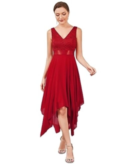 Womens Deep V Neck A Line Lace Chiffon Cocktail Dress 0207