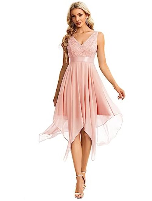 Ever-Pretty Womens Deep V Neck A Line Lace Chiffon Cocktail Dress 0207