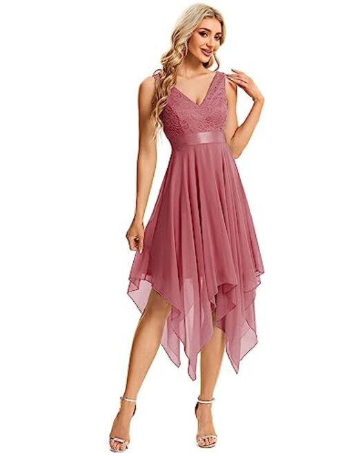 Ever-Pretty Womens Deep V Neck A Line Lace Chiffon Cocktail Dress 0207