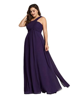 Womens Plus Size One Shoulder Ruched Chiffon Bridesmaid Party Dresses 9816PZ