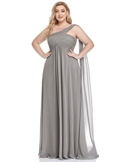 Womens Plus Size One Shoulder Ruched Chiffon Bridesmaid Party Dresses 9816PZ