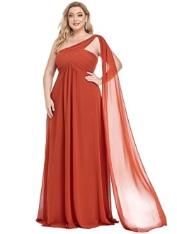 Womens Plus Size One Shoulder Ruched Chiffon Bridesmaid Party Dresses 9816PZ