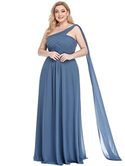 Womens Plus Size One Shoulder Ruched Chiffon Bridesmaid Party Dresses 9816PZ