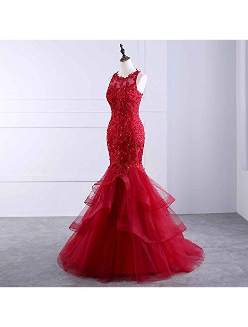 Changuan Sexy Harter Mermaid Prom Dresses for Women Backless Lace Appliques Long Evening Formal Gowns