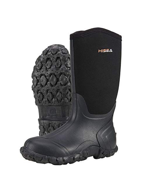 Hisea Men's Mid Rain Boots Waterproof Rubber Boots for Men Muck Mud Boots Outdoor