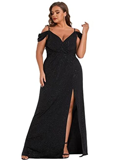 Ever-Pretty Women's Glitter Off-Shoulder Plus Size V-Neck Formal Dress for Evening Party 50088-PZ