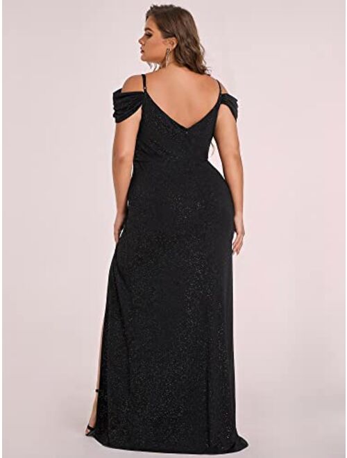 Ever-Pretty Women's Glitter Off-Shoulder Plus Size V-Neck Formal Dress for Evening Party 50088-PZ