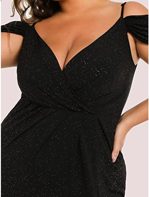 Ever-Pretty Women's Glitter Off-Shoulder Plus Size V-Neck Formal Dress for Evening Party 50088-PZ