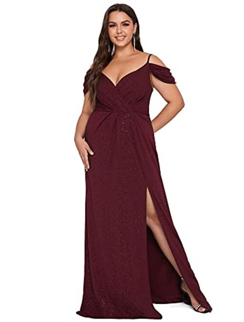 Ever-Pretty Women's Glitter Off-Shoulder Plus Size V-Neck Formal Dress for Evening Party 50088-PZ