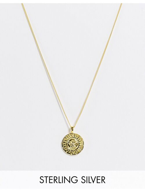 ASOS DESIGN sterling silver skinny neckchain with sun pendant in 14k gold plate