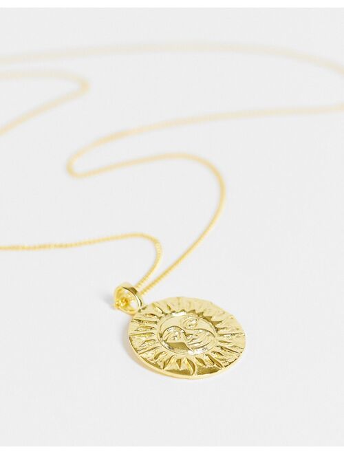 ASOS DESIGN sterling silver skinny neckchain with sun pendant in 14k gold plate