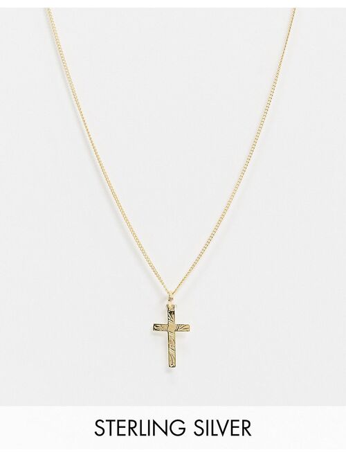 ASOS DESIGN sterling silver cross pendant necklace in 14k gold plate