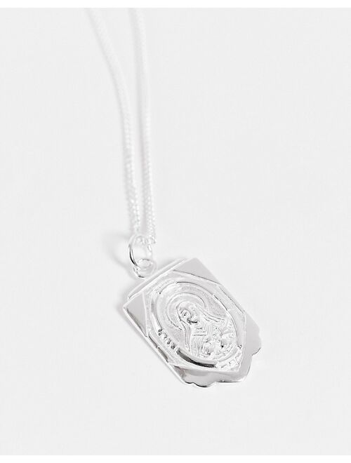 ASOS DESIGN sterling silver skinny neckchain with religious pendant in silver