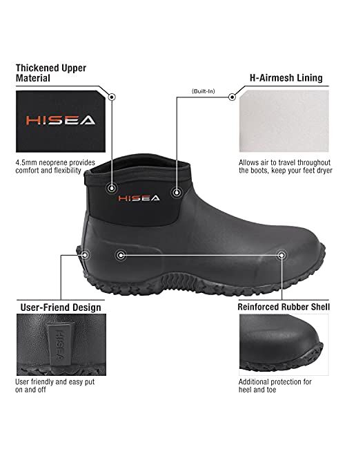 HISEA Men's Ankle Height Rubber Garden Boots Insulated Waterproof Rain Shoes for Muck Mud Working Outdoor