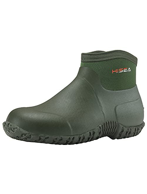 HISEA Men's Ankle Height Rubber Garden Boots Insulated Waterproof Rain Shoes for Muck Mud Working Outdoor