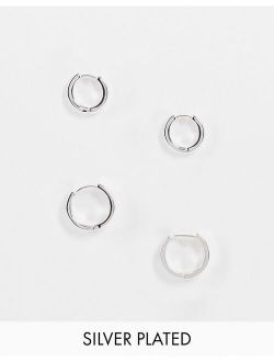 2 pack 9mm & 12mm chunky hoop earrings in real silver plate