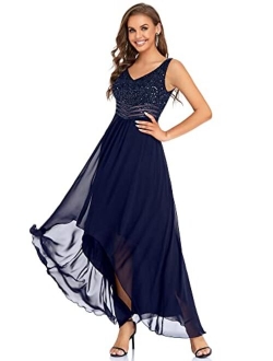 Women's Elegant V-Neck Sequin Plus Size Formal Evening Dresses 0410