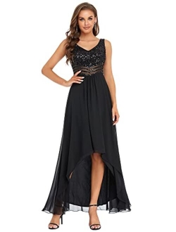 Women's Elegant V-Neck Sequin Plus Size Formal Evening Dresses 0410