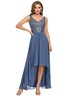 Women's Elegant V-Neck Sequin Plus Size Formal Evening Dresses 0410