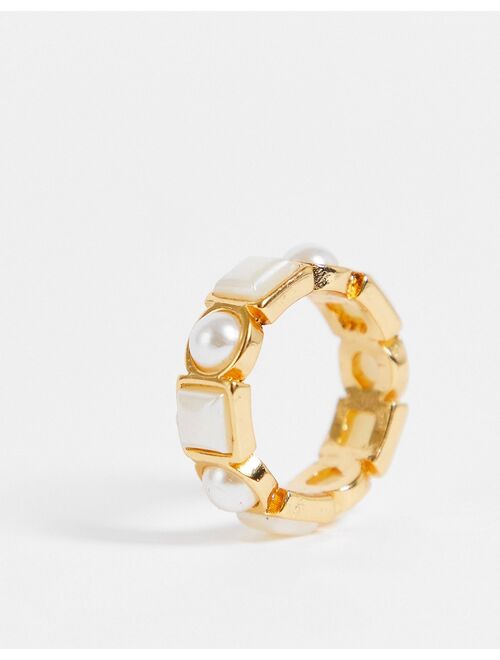 ASOS DESIGN band ring with faux pearl in 14k gold plate