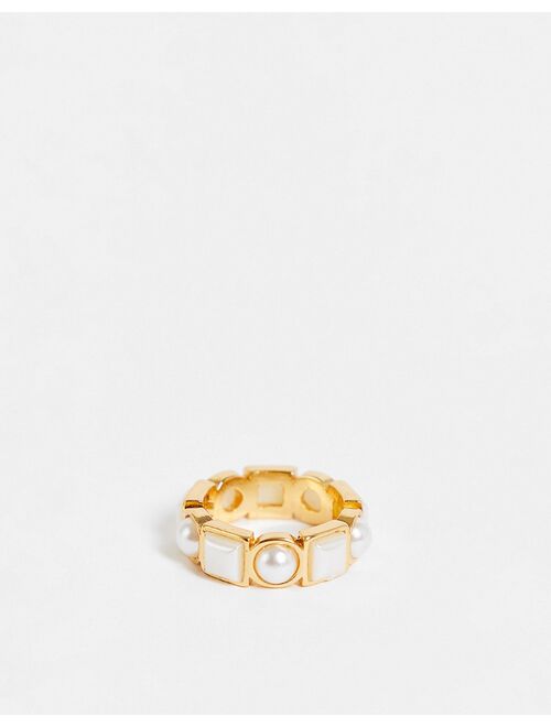 ASOS DESIGN band ring with faux pearl in 14k gold plate