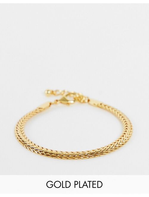 ASOS DESIGN slim chain bracelet with flat links in 14k gold plate