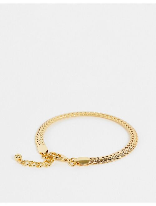 ASOS DESIGN slim chain bracelet with flat links in 14k gold plate